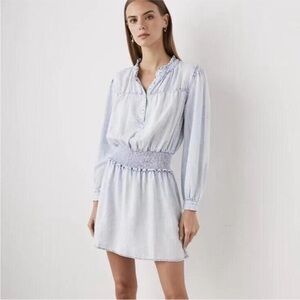 Rails Blue Ruffled Smocked Long Sleeve Dress